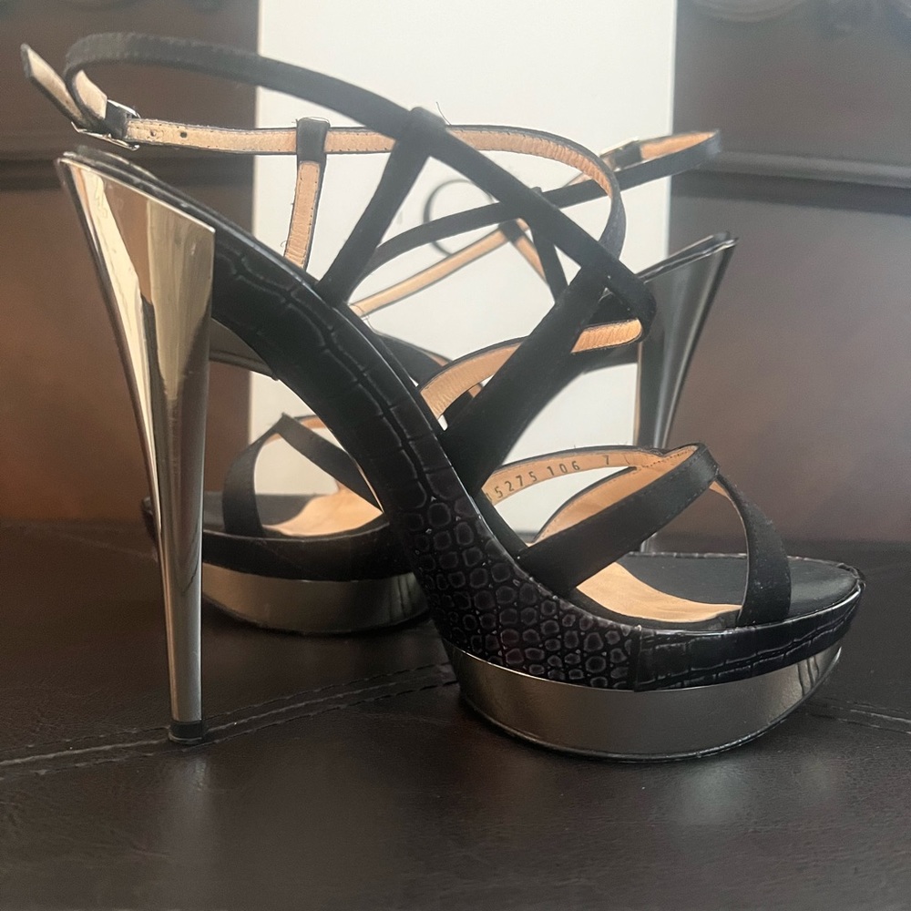 Casadei Pellame Raso Nero Stiletto Strappy Sandals. Size 37/7 - Picture 4 of 14